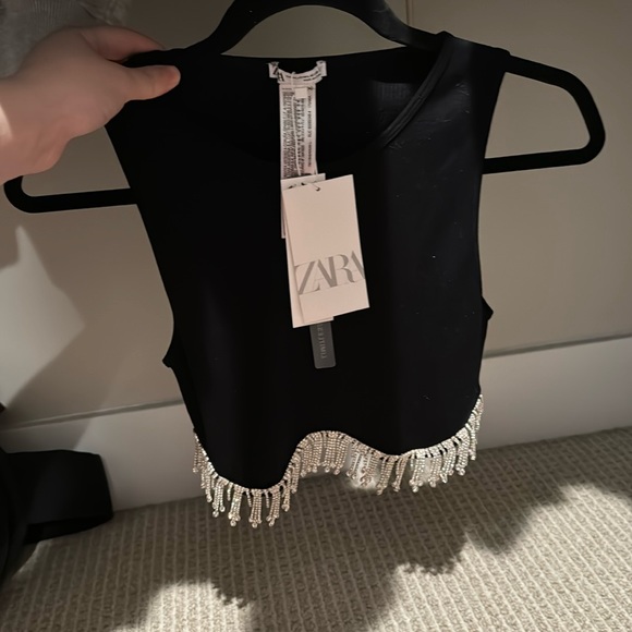 Zara Tops - Black cropped rhinestone top